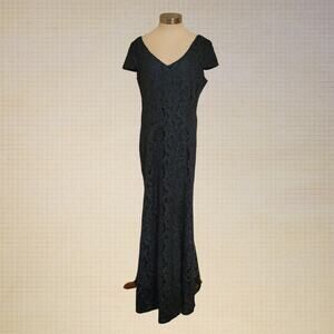 Alex Evenings Green Lace Metallic Floral Gown Size 12 Formal Maxi Dress